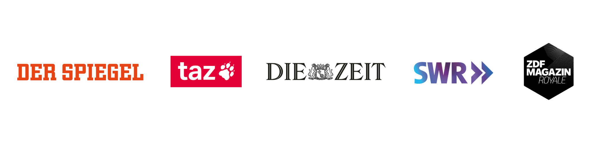 Logos der Partnerredaktionen: Der Spiegel, die taz, die ZEIT, SWR, ZDF Magazin Royal